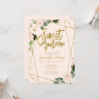 Süße 16 Einladung Goldfolie Rosa Errötend Floral