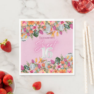 Süße 16 farbenfrohe tropische Blumen Disco Geburts Serviette