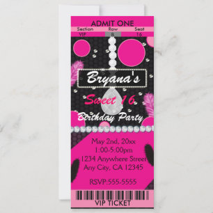 Süße 16 Federn Diamanten Rosa Geburtstagsticket Einladung
