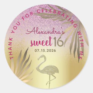 Süße 16 Flamingo Gold Rosa Danke Runder Aufkleber