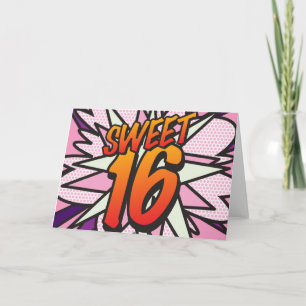 SÜSSE 16 GEBURTSTAG Comic Book Pop Art Rosa Einladung