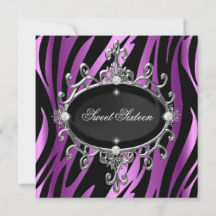 Süße 16. Geburtstag Rosa Lila Zebra Schwarz Streif Einladung