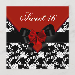 Süße 16 Geburtstag Rot Schwarz Weiß Floral Bogen Einladung