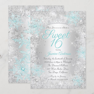Süße 16 Geburtstag Teal Silber Winter Wonderland Einladung