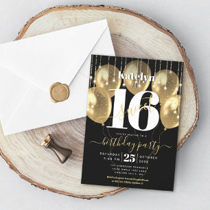 Süße 16. Geburtstags-Girly-Glamour-Goldballon auf  Einladung
