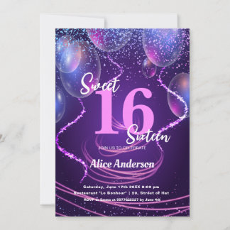 Süße 16 Geburtstags-Glamour-Ballons für Mädchen Einladung