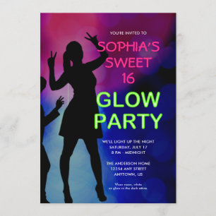 Süße 16. Geburtstags-Glow-Party-Einladung Einladung