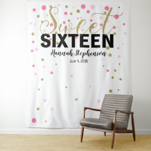süße 16 Geburtstags-Photo Booth-Hintergrundbanner Wandteppich