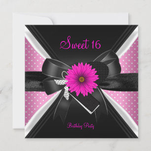 Süße 16 Geburtstags Polka-Punkte Schwarz Weiß Pink Einladung