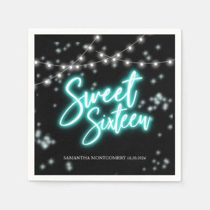 Süße 16. Geburtstags-Teal-Neon-Glow-Dunkle Party Serviette