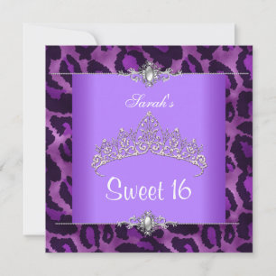 Süße 16. Geburtstags-Tiara in Lila Leopard-Silber Einladung