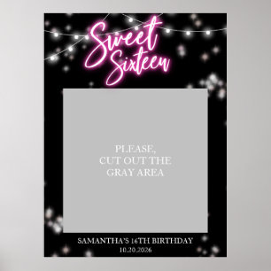 Süße 16. Geburtstagsfeier Hot Pink Neon Glow Dark  Poster