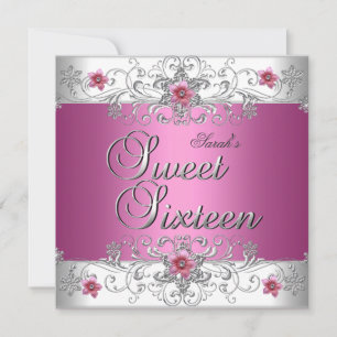 Süße 16. Geburtstagsfeier Pink Weiß Diamant Einladung