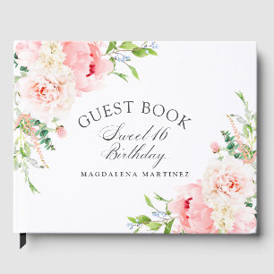 Süße 16 Geburtstagsfeier Rosa Floral Benutzerdefin Gästebuch