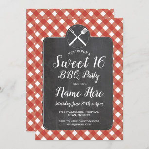 Süße 16 Geburtstagspartei GRILLEN Red Gingham Chal Einladung