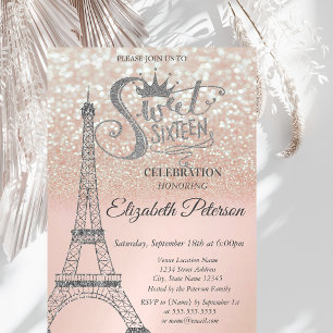 Süße 16 Glitter Bokeh Ombre, Eiffelturm Süße 16 Einladung