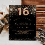 Süße 16 Glitzer mit schwarzem Gold - Einladung Flyer<br><div class="desc">Bitte beachten Sie, dass diese Einladung auf Flyer Papier und sehr dünn ist. Umschläge sind nicht enthalten. Für dickere Einladungen (gleiche Gestaltung) besuchen Sie bitte unseren Shop. Eine moderne, stilvolle und glamouröse Einladung für eine Girl's Sweet 16, 16. Geburtstagsparty. Ein schwarzer Hintergrund mit Glitzer aus Imitaten. Der Name ist mit...</div>