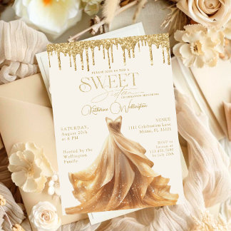 Süße 16 Gold Glitter-Tropfen Kleid Sweet Sixteen Einladung