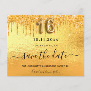 Süße 16 Gold Glittertropfen Budget Save-the-Date Flyer