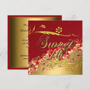 Süße 16 Gold Rot Elegante Einladung