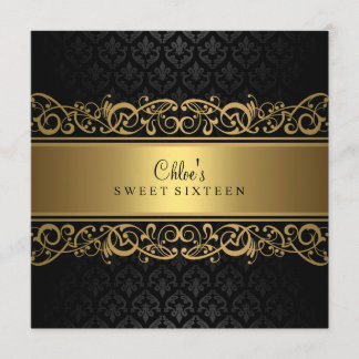 Süße 16 | Gold- und schwarze Damast-Einladung Einladung