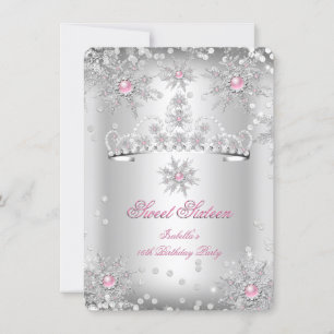 Süße 16 Hellrosa Silber Winterwunderland Einladung