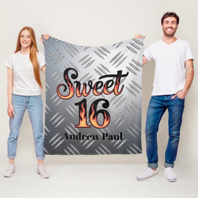 Süße 16 in Feuerflammen und Silberplatten-Geschenk Fleecedecke (Beispiel)