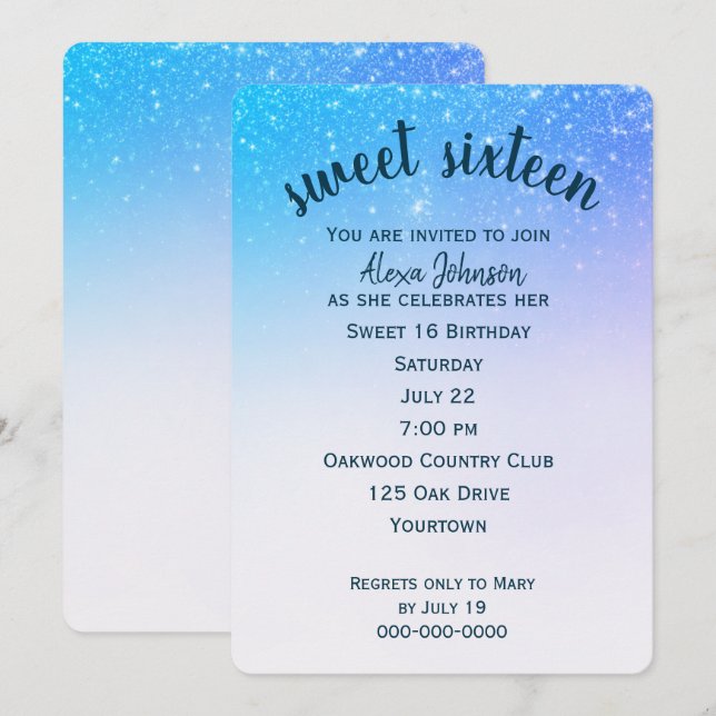 Süße 16 Konfetti Glitter Einladung (Vorne/Hinten)
