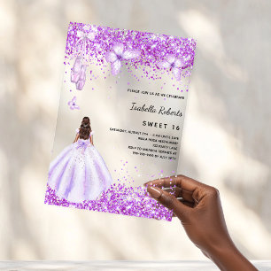 Süße 16 lila Ballerina-Kleid Schmetterlinge klar Acryleinladungen
