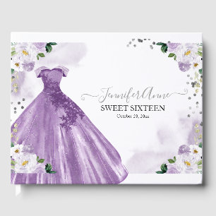 Süße 16 lila Wasserfarben Blumen Kleid Gästebuch