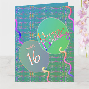 Süße 16 Luftballons gefaltete Grußkarte Karte