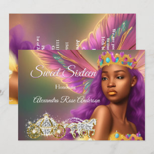 Süße 16 Märchen Purpur Rosa Goldene Kutsche  Einladung