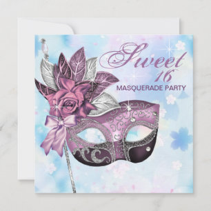 Süße 16. Maskenball-Party in Rosa und Lila Einladung