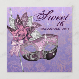 Süße 16. Maskenball-Party in Rosa und Lila Einladung