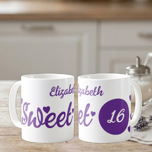Süße 16 Name 16. Geburtstag lila Kaffeetasse