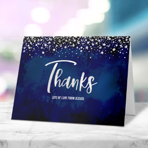 Süße 16 Navy-Wasserfarbe Silber Schrift Geburtstag Dankeskarte