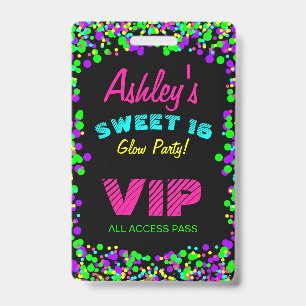 Süße 16 Neon-Glow-Geburtstags-Einladung VIP-Pass Ausweis