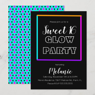 Süße 16 Neon-Glow-In-The-Dark-Beam-Spaßparty Einladung