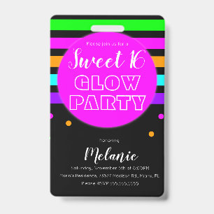 Süße 16 Neon Glow Party Geburtstag Pass ID Ausweis