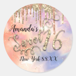 Süße 16. Party Glitter Holografisch Gold Rose Runder Aufkleber