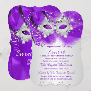 Süße 16 Party-Maske Lila Silber Masquerade Einladung