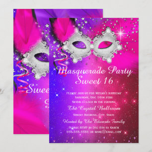 Süße 16 Party-Maske Rosa Lila Silber Maskerade Einladung