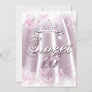 Süße 16 Party Pink Weiße Tiara Schmetterling Seide Einladung