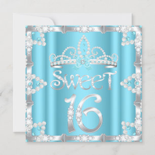 Süße 16 Party Tiara Türkis Blau Faux Diamant Einladung