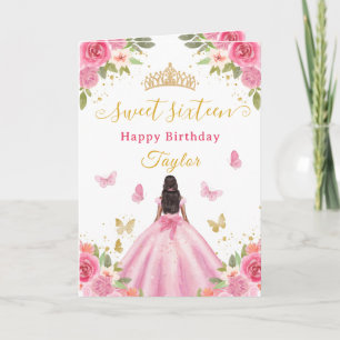 Süße 16 Pink Princess Afroamerikanisches Mädchen Karte
