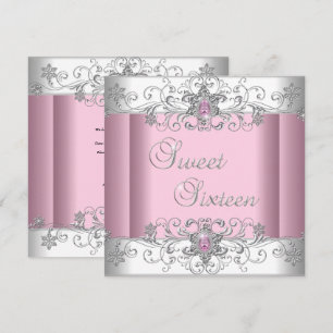 Süße 16 Pink Silber Weiße Diamant Bild Party Einladung