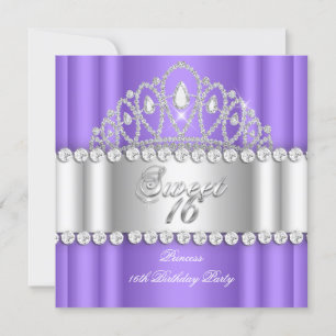 Süße 16 Prinzessin Lila Weiß Diamant Tiara Einladung