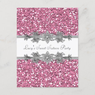 Süße 16-Punkte-Pink-Glitter-Party Einladung