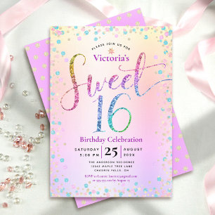 Süße 16 Regenbogen Glitter Konfetti Ombre Geburtst Einladung