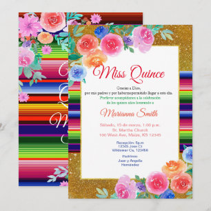 Süße 16 Rosa Florale Mexikanische Miss Quince Einl Einladung